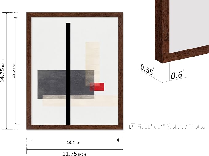 Poster Master Geometric Poster - Composition Print - Abstract Design - Mid Century Modern Artwork - Line Drawing - Illustration Design - Great Office or Bedroom Wall Decor - 11x14 Brown Framed