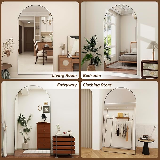 MISSDAY Oversized Arched Full Length Mirror, 81"x41" Black Full Body Mirror with Stand, Floor Mirror Large Free Standing, Leaning or Hanging, Aluminum Frame Mounted Mirrors Wall Mirrors for Bedroom