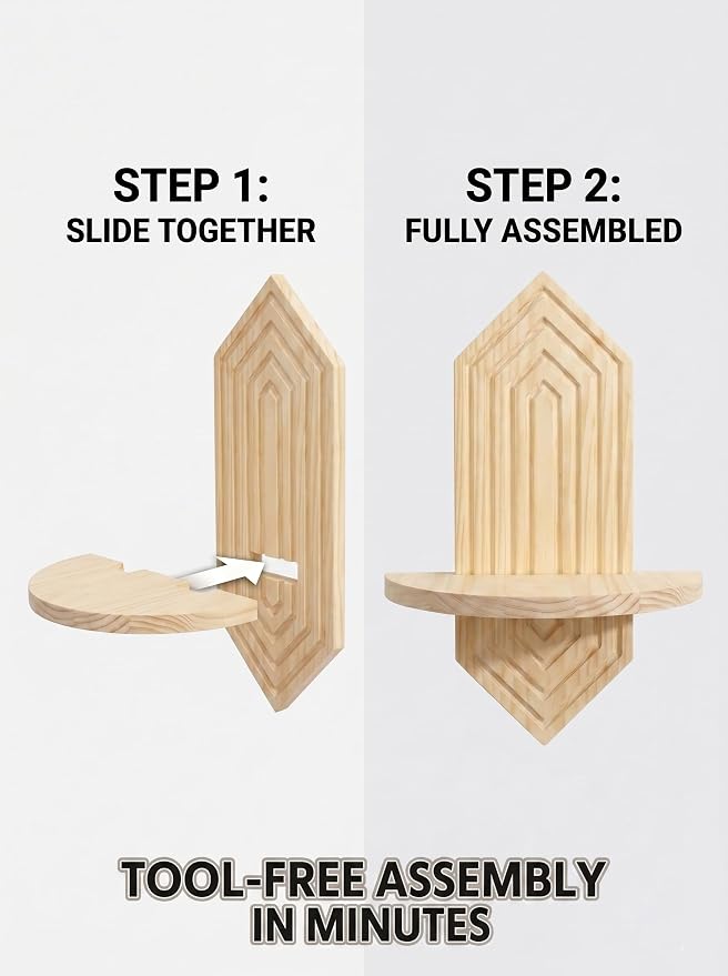 2 Pcs Floating Shelves for Wall, Pine Wood Boho Wall Decor, Mid Century Modern Decor Plant Wall Shelf, Vertical Wall Plant Holder,for Living Room,Bedroom，Nursey Room (Natural)