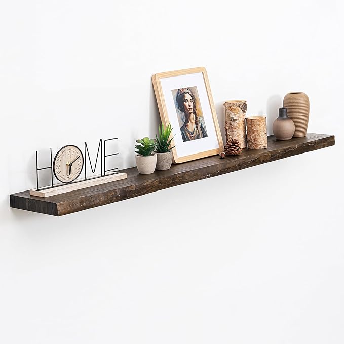 Extra Deep 48" Long Live Edge Rustic Floating Shelves for Wall, Solid Wood Wall Shelves with Invisible Bracket Mount for Living Room Bathroom Bedroom Kitchen, Set of 1, Natural