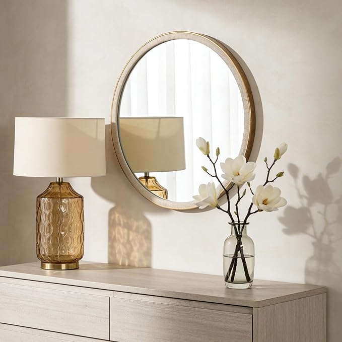 WallBeyond Round Mirror 28 Inch,Linen-Texture Circle Wall Mirror for Bathroom, Bedroom, Entryway, Living Room