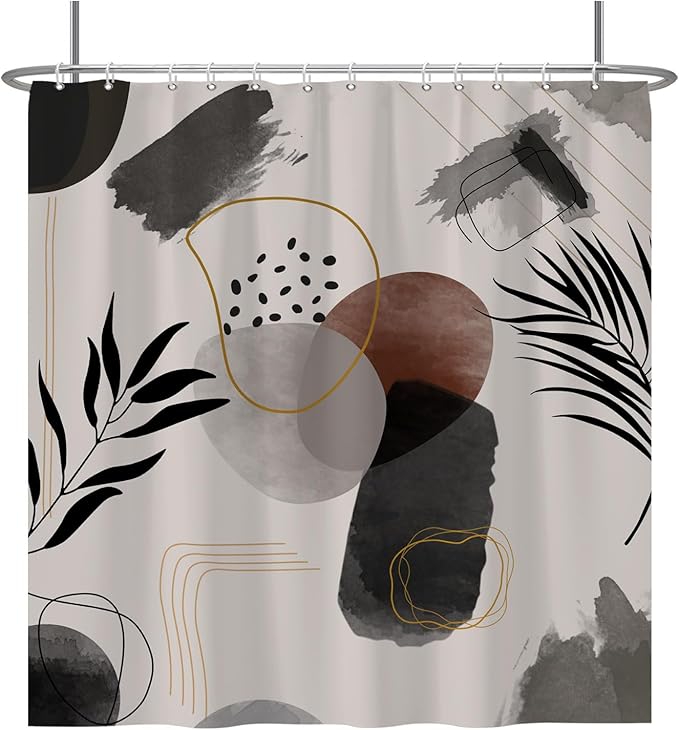 Baocicco Boho Shower Curtain Black Grey Plants Leaves Mid Century Modern Abstract Curtains Decorative for Bathroom Waterproof Fabric with Hooks 72x72 Inches, 72.00/'' x 72.00/''