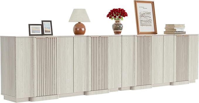 Yechen Buffet Cabinet with Storage, 118" Accent Sideboard Modern Credenza Set of 2 with Doors & Adjustable Shelves Fluted Media Console Wood Coffee Bar Table for Living Kitchen Dining Room