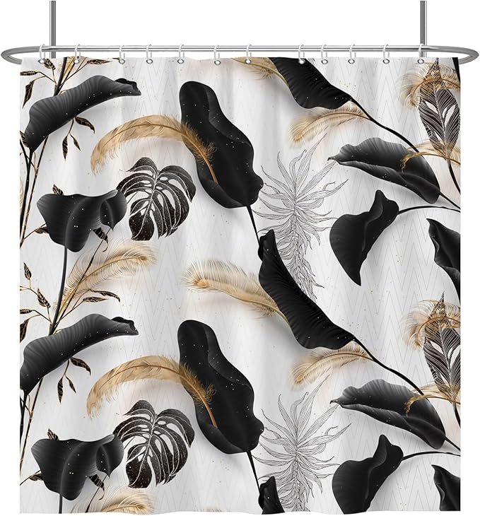Baocicoo Black Leaves Shower Curtain Bohemian Style Shower Curtain for Bathroom Tropical Leaves Boho Floral Shower Curtains Bathtub Living Room Decor Bathroom Decorations with Hooks 72x72 Inches