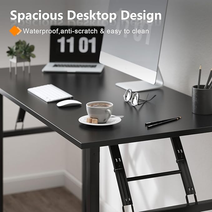 Need Folding Desk, 47 inch Large Computer Desk for Home Office, No Install Needed Study Student Writing Table Desk Workstation, Retro Black