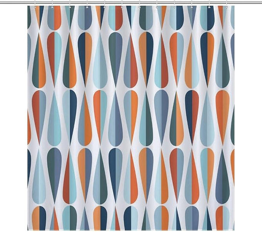 Mid Century Modern Shower Curtain,Abstract Geometric Drop Shapes Art Style Shower Curtains Set for Bathroom Fabric Decorative Bath Curtain Washable Curtain Hooks, 72x72”