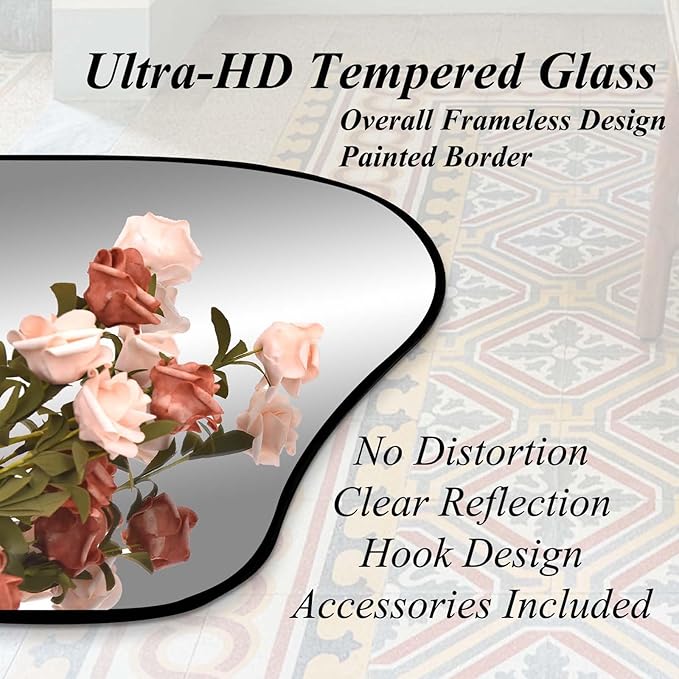 Large Irregular Mirror, 63"x30" Asymmetrical Tempered Glass Mirror Full Length, Organic Shaped Wall Mirrors for Entryway Hallway Bedroom Living Room, Horizontal or Vertical Hanging