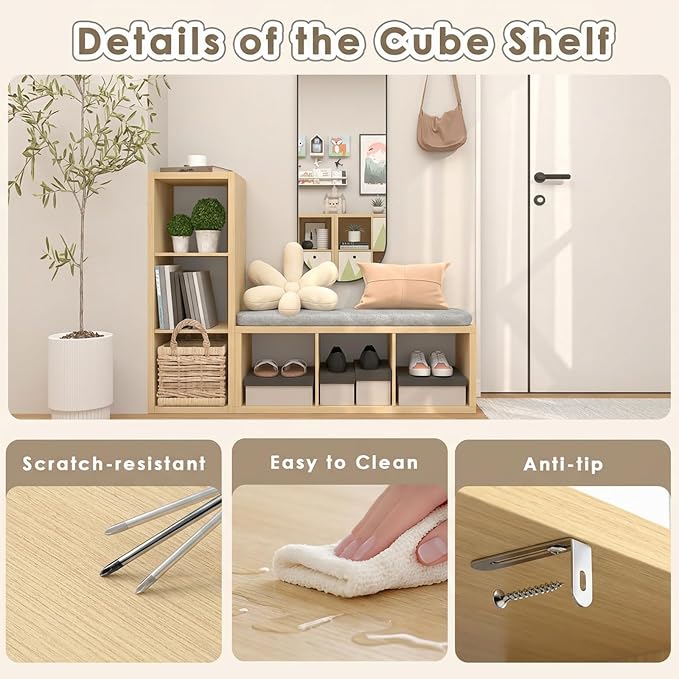Endearing Limons【2026 Wooden Thick Border】 3 Cube Shelf Storage Organizer with Anti-Tipping Kits + Reversible Open Back Bookcase (11 x 11 Unit Cell Oak)