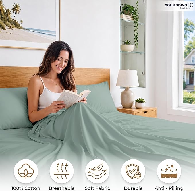SGI bedding RV Short Queen Sheet Set 60x75, 600 TC Egyptian Cotton, 4 Piece Luxury Hotel Collection, Ultra Soft & Breathable, Fits RV Mattress Camper & Trailer, 15 Inch Pocket, Aqua Green