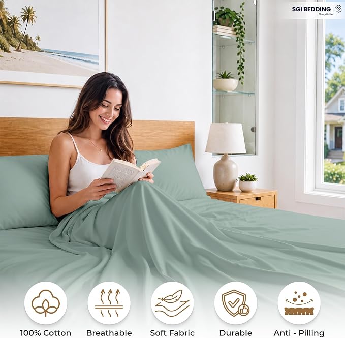 SGI bedding 100% Egyptian Cotton Sheets Twin XL Size – 600 Thread Count Sheets Set, Soft, Cooling, 15" Deep Pocket, Luxury Hotel Bedding, Breathable, Durable - Aqua Green