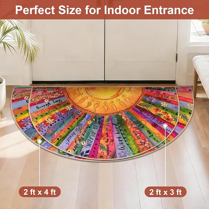 Likiyol Sun Entryway Rug 2x3 Small Rug, Half Circle Door Mat Indoor Entrance Inspirational Non Slip Rugs for Entryway, Washable Soft Faux Wool Throw Rugs Carpet for Entry, Kitchen, Bathroom, Low-Pile