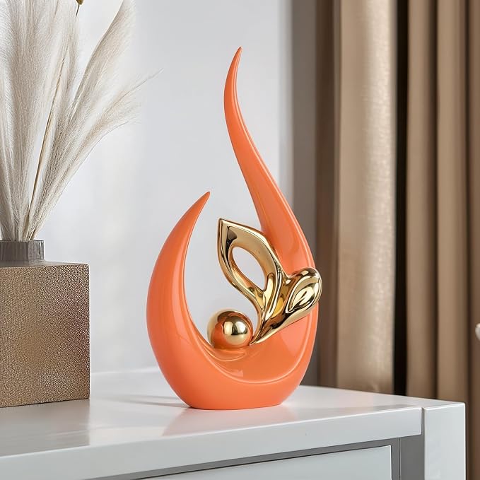 Orange Gold Home Decor Accent,Abstract Ceramic Statue and Sculptures for Living Room,Mid Century Modern Decor for Desktop Bookshelf tv Stand Fireplace Coffee Table Centerpieces Decorations