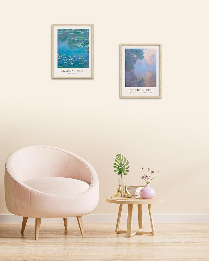 HesenDot Unframed Claude Monet Wall Art Set of 3,12x16in Water Lilies Impressionist Canvas Prints,Abstract Posters Decor,Minimalist Modern Artwork for Living Room Bedroom Office Home, Unframed