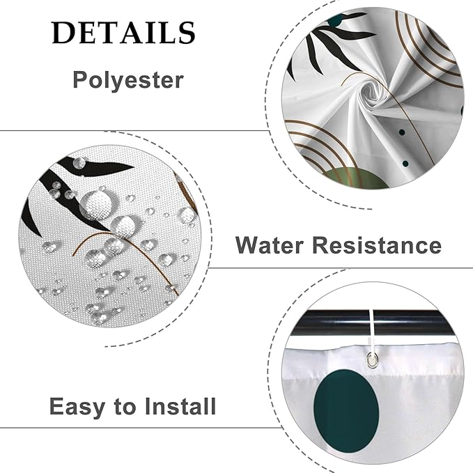 Baocicoo Mid Century Boho Shower Curtain Botanical Abstract Green Leaf Shower Curtain for Bathroom Hostel Hotel Cubicle Bathtub Decor Durable Waterproof Curtain for Bathroom with Hooks 72x78 Inches