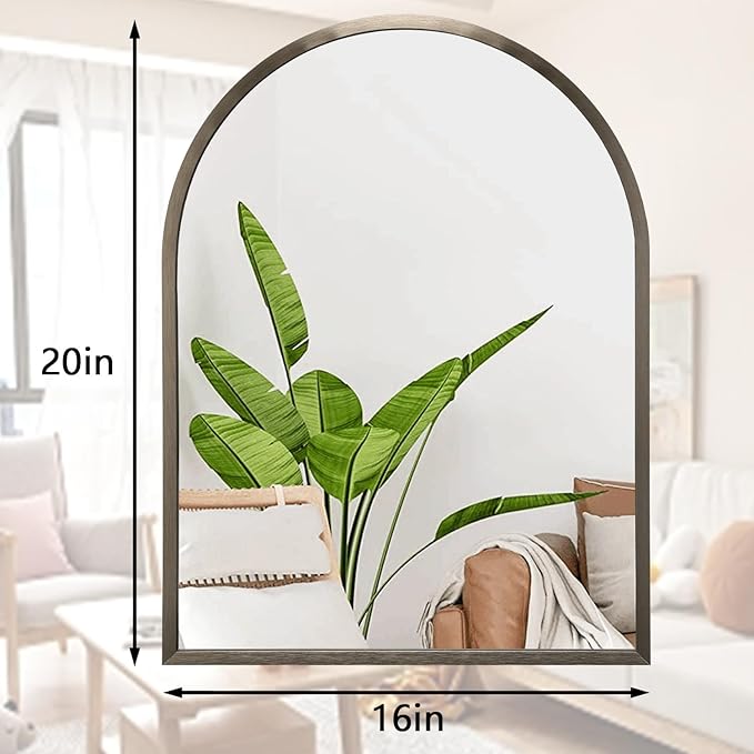 Arch Bathroom Mirror, Metal Frame Wall Mounted Mirror Coffee Vanity Wall Mirror for Bedroom, Entryway, Living Room Vanity 20"x16"