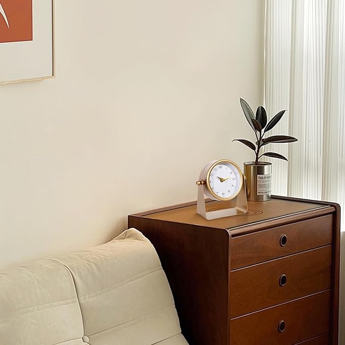Vintage Mirror Table Clock on Stand, Decorative Desk and Small Clocks Shelf Clock Decorative Battery Operated Table Top Decor for Living Room，Silent Non-Ticking (Gold)