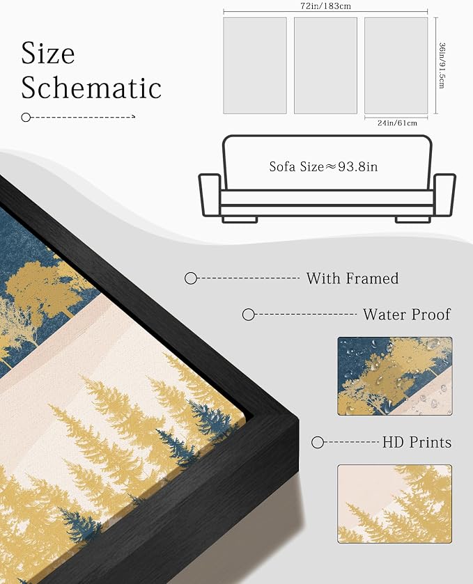 KUVIOKE Bohemain Mountain Landscape Framed Canvas Wall Art Watercolor Nature Artwork Painting Boho Farmhouse Rustic Room Decor for Bedroom Living Room 24x36in (Black Framed)