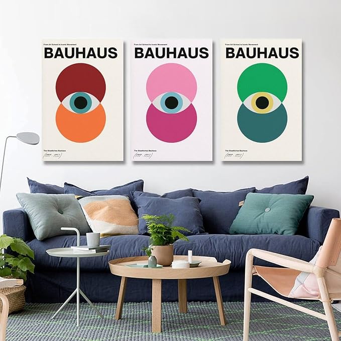 9W Bauhaus Poster Abstract Canvas Wall Art Set of 3 Modern Boho Decor For Bedroom Livingroom Frame-style 24x36inch(60x90cm)
