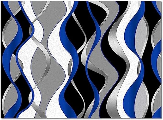 Light Luxury Blue Black White and Gray Wavy Texture Art Indoor Rugs, Modern Nordic Print Area Rug, Non Slip Absorbent Easy Clean Washable Floor Mat for Living Room Bedroom Entryway-4x5ft