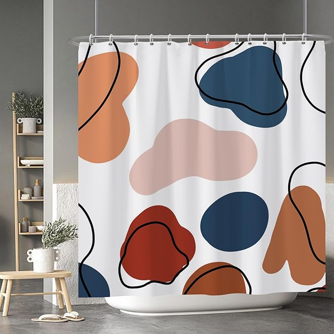 Baocicoo Abstract Bohemian Shower Curtain Pink Red Orange Texture Modern Striped Fashion Minimalism Shower Curtains for Hotel Spa Home Bathtubs Bath Waterproof Fabric with Hooks 72x72 Inches