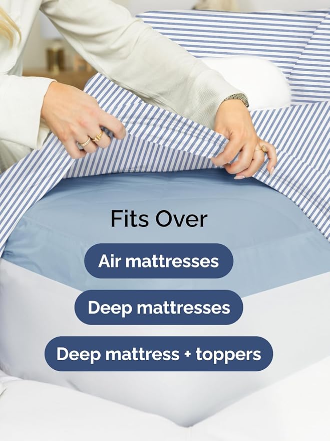Extra Deep Cal King Sheet Set - 6 Piece Breathable and Cooling Sheets - Hotel Luxury Bedding for Women, Men, Kids & Teens - Easy Secure Fit - Soft & Wrinkle Free - Extra Deep Pockets - Blue Stripes