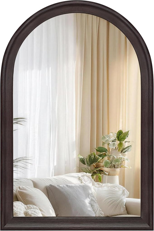 Tanmicoshomy Dark Brown Framed Arched Bathroom Mirror 20x30 Inch, Wall Mirrors with Tempered Glass for Living Room, Bedroom or Entryway