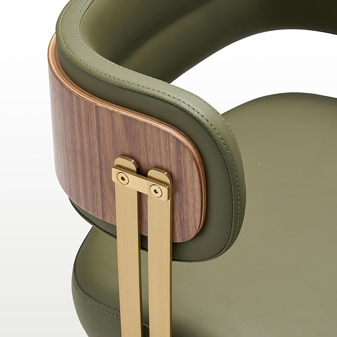 Modern Upholstered Leather Dining Chairs Set Of 2 with High-Resilience Foam Cushion, Walnut Wood Veneer&Gold Metal Legs, 22Lx20.5Wx28.3Hin, Anti-Slip Kitchen Chairs for Dining Room,AdvocadoGreen