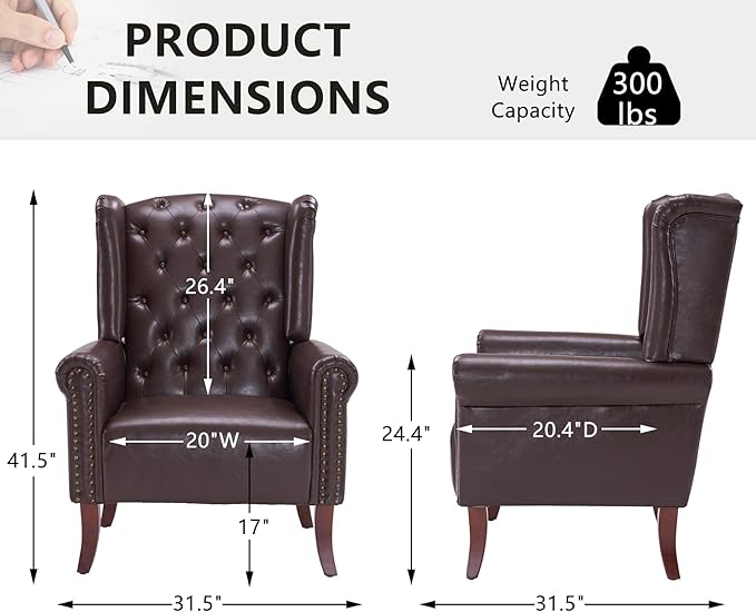 MOJAY PU Leather Accent Chair, Mid-Century Living Room Sofa Chair, Upholstered Arm Chair with Sturdy Wooden Legs, Faux Leather Club Chair for Bedroom Study Home Office Reception (Caramel)