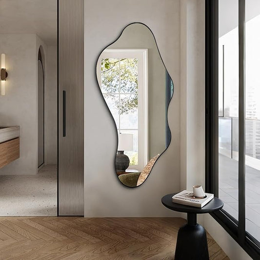 Large Irregular Mirror, 55"x25.6" Asymmetrical Wall Mirrors with Metal Frame, Odd Shaped Mirror Decorative, Modern Abstract Mirrors for Living Room Bathroom Bedroom Hallway Entryway