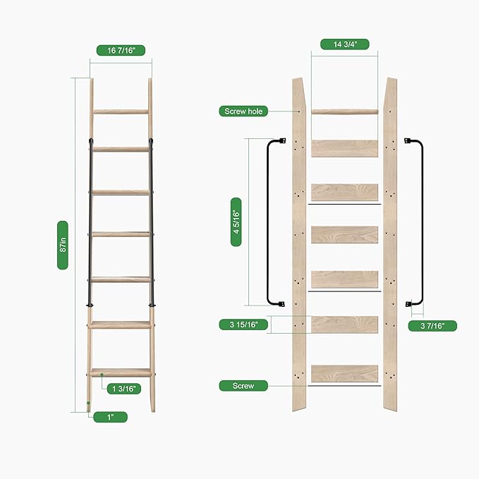87in Red Oak Sliding Library Ladder with Handrail,Unassembled