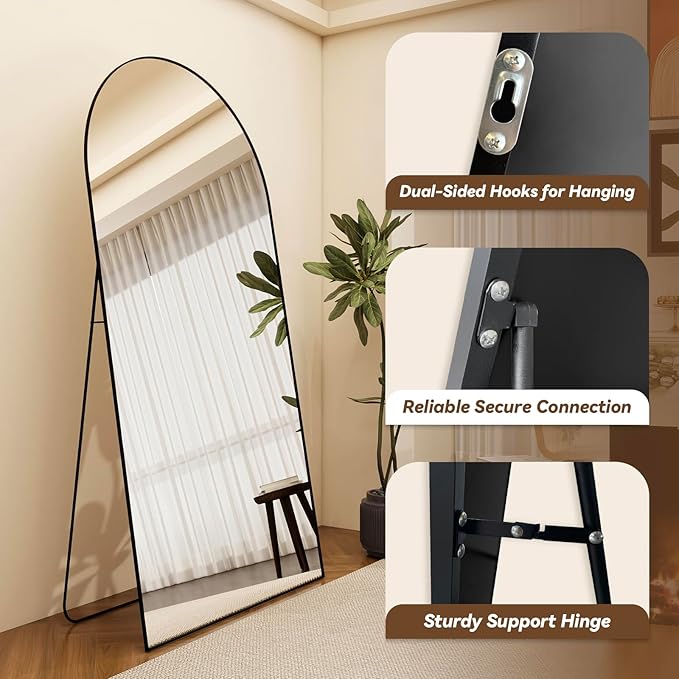 MISSDAY Oversized Arched Full Length Mirror, 81"x41" Black Full Body Mirror with Stand, Floor Mirror Large Free Standing, Leaning or Hanging, Aluminum Frame Mounted Mirrors Wall Mirrors for Bedroom