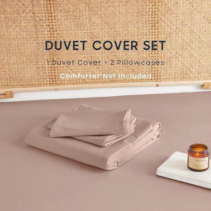 Wake In Cloud - Cotton Duvet Cover Set, 100% Washed Cotton, Linen Like Textured, Breathable Durable Comfy Farmhouse Neutral Bedding Set, 3 Pieces, Dusty Pink, King Size