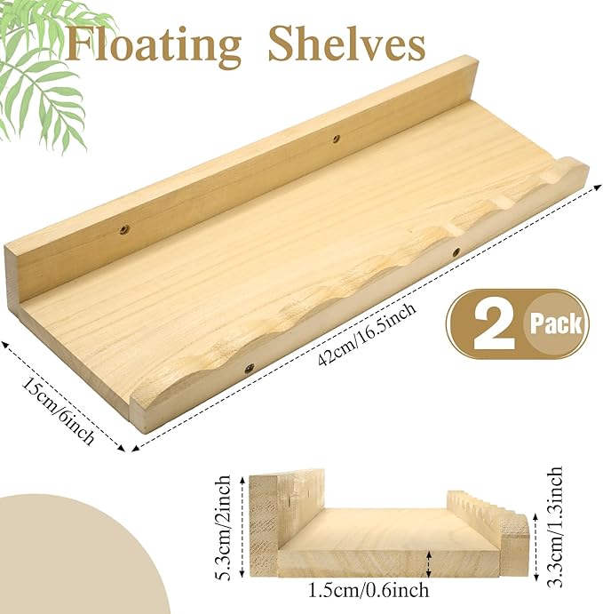 Suzile 2 Pcs Scalloped Shelves Wall Floating Shelves Set for Room, Bathroom, Bedroom, Cute Room Decor Aesthetic and Books, Toys, Photo Frames Storage(16.5",Natural)