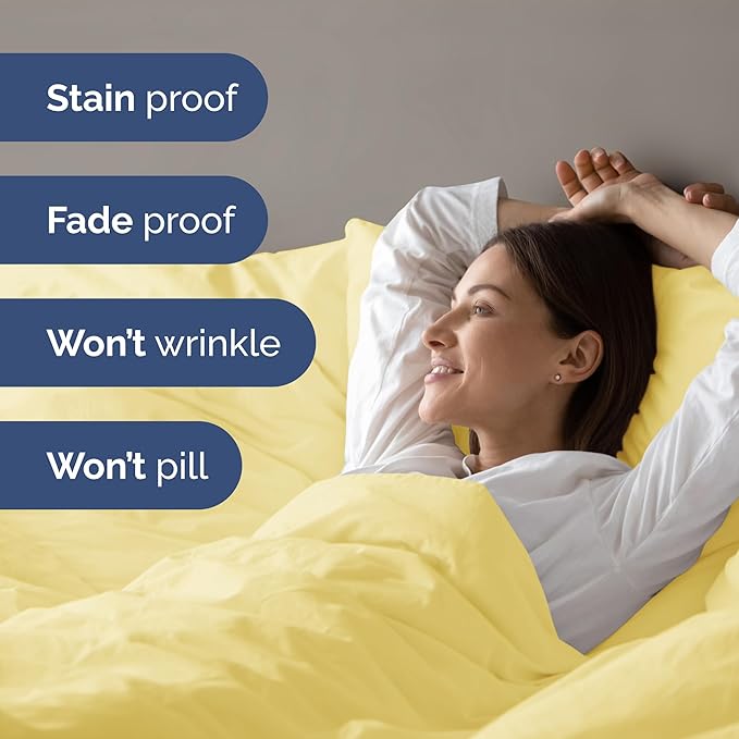 Duvet Cover Full Size - Extra Soft Full Size Duvet Cover - Lightweight, Breathable & Cozy - Easy Care & Fade Free with Zipper Closures & Ties - 80" x 90" Inches - (Yellow) Comforter Not Included