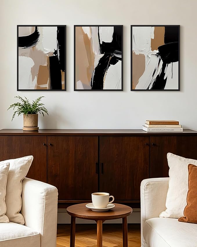 KUVIOKE Black Abstract Shapes Framed Canvas Wall Art Minimalist Graffiti Pastel Wall Decor Modern Illustration Art Painting Home Decor 12x16in (Black Framed)
