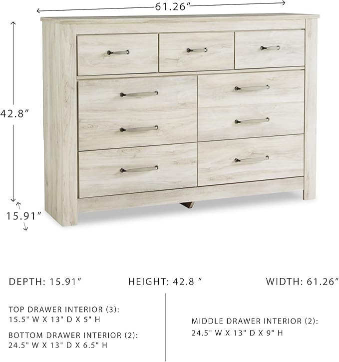 Signature Design by Ashley Bellaby Farmhouse 7 Drawer Dresser, Whitewash