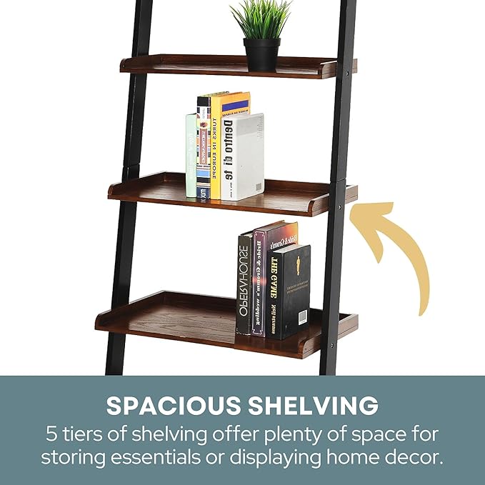 Convenience Concepts French Country Ladder Bookshelf 25" - Classic Living Room Bookcase for Traditional, Modern Office, Family Room & Home Office, Dark Walnut