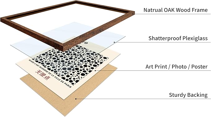 Poster Master Vintage Poster - Retro Pop Art Print - Gift for Artist, Friend - Black Dots, Tokyo, Ville de Paris, Modern, Abstract - Wall Decor for Home, Office, 8x10 Brown Framed