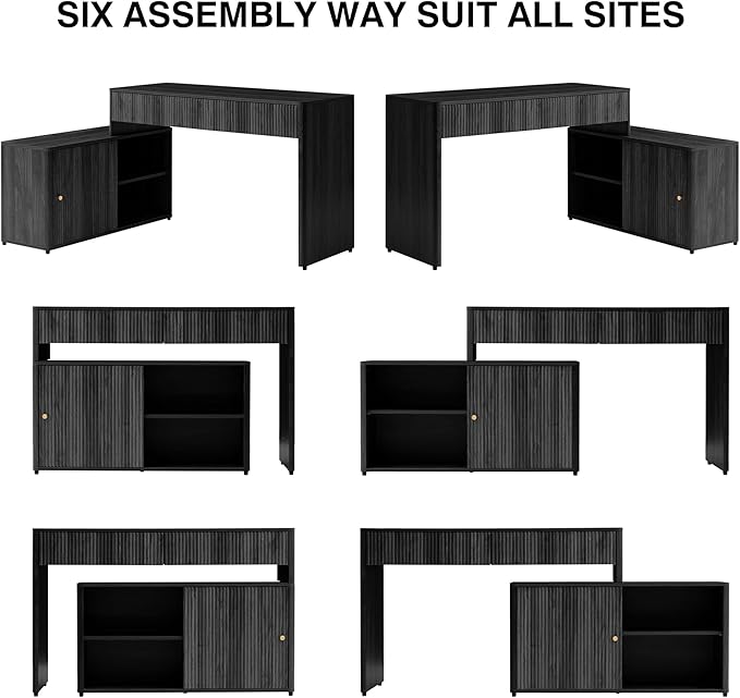 Modern Computer PC Desk Table with Storage, Corner L Shaped Desk with Drawers, Home Office Desk for Bedroom and Small Space, for Writing, Executive, Study, Work, Vanity - Black