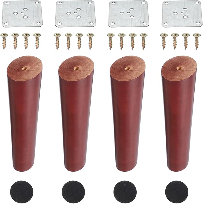 PATIKIL Wood Furniture Legs, 4Pcs 8" Tapered Replacement Sofa Leg for Chair Couch Bed Coffee Table Dresser, Red Walnut