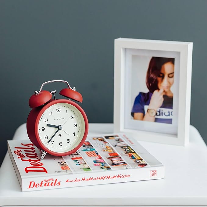 NEWGATE® Charlie Bell Echo Alarm Clock | Modern take on Classic Twin Bell Clock | Red | Easy to Read Numbers | Ideal for Bedside, Desk or Shelf | Modern Retro Bedroom & Office Accessory