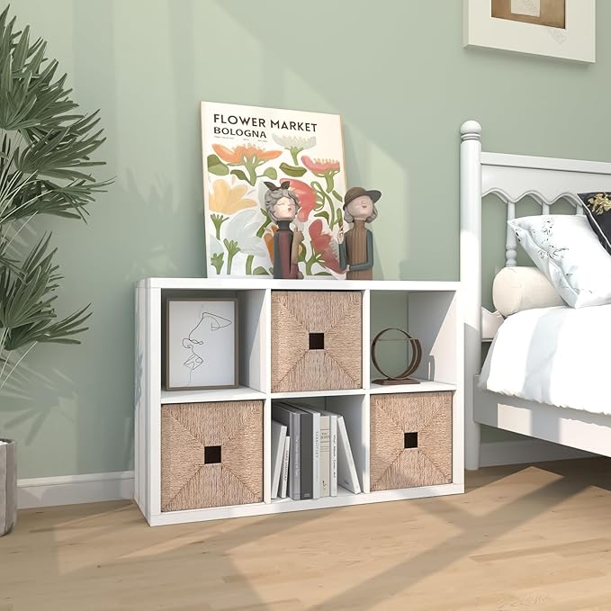 CTESNE【2026 Wooden Thick Frame 6 Cube Storage Organizer Shelf with Anti-Tipping Kits + Reversible Open Back Bookcase, Horizontal and Vertical Dual-use（White,11inch）