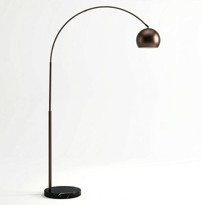 Brightech Olivia LED Floor Lamp - Tall Arc Lamp with Metal Dome Head and Marble Base for Living Room, Standing Reading Lamp with LED Bulb for Bedroom, Office - Oil Brushed Bronze