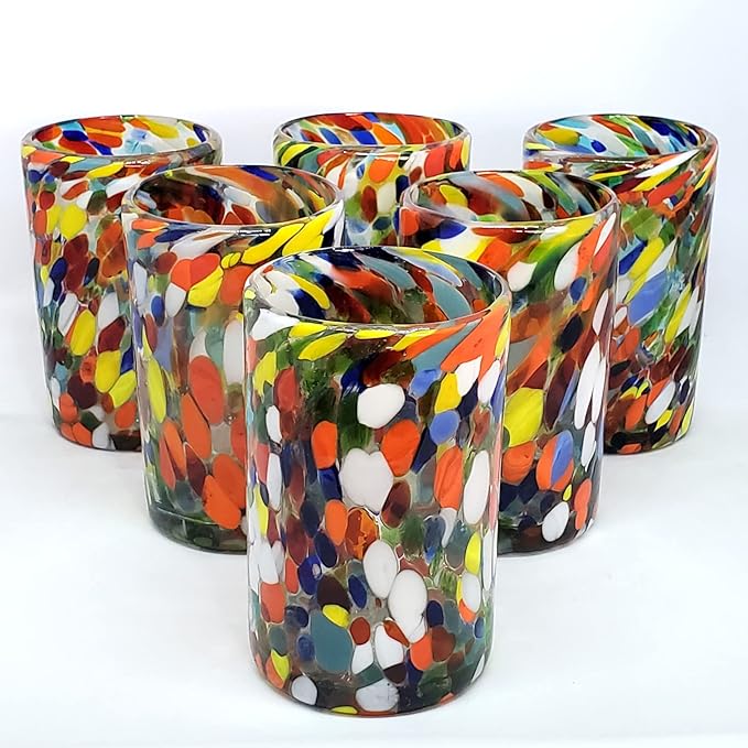 Confetti Carnival 14 oz Drinking Glasses (set of 6), Recycled Glass, Lead-free, Toxin-Free (Drinking)