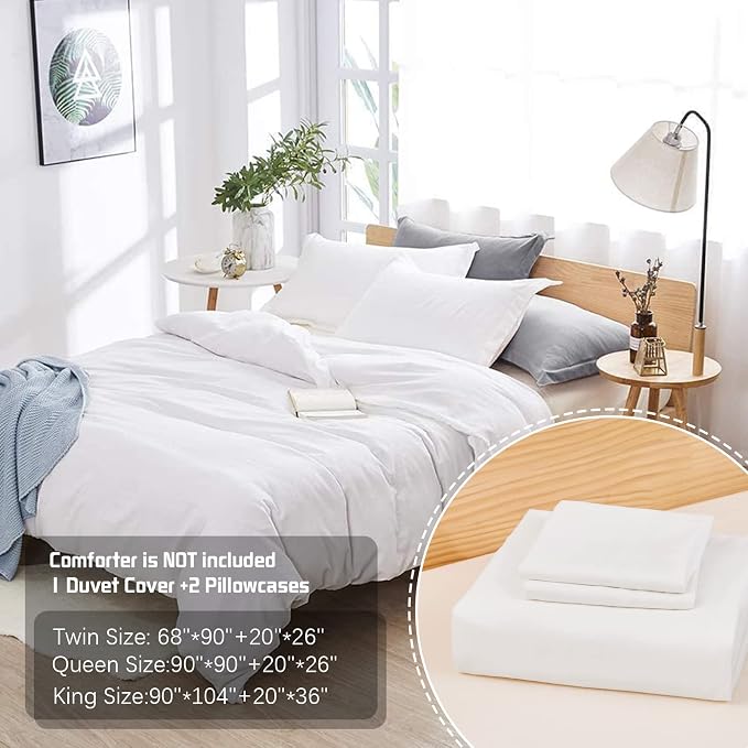 Dreaming Wapiti Duvet Cover Twin,Washed Microfiber Twin Size Duvet Cover Set,Solid Color - Soft and Breathable with Zipper Closure & Corner Ties (White, Twin)