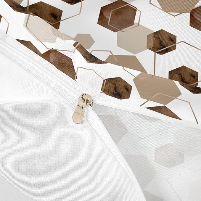 Erosebridal Brown Geometric Duvet Cover | Royal Blue Modern Abstract Kids Bedding Sets Geometric Marble Art Bed Set Queen | Watercolor Hexagon Print Bed Cover for Men Women