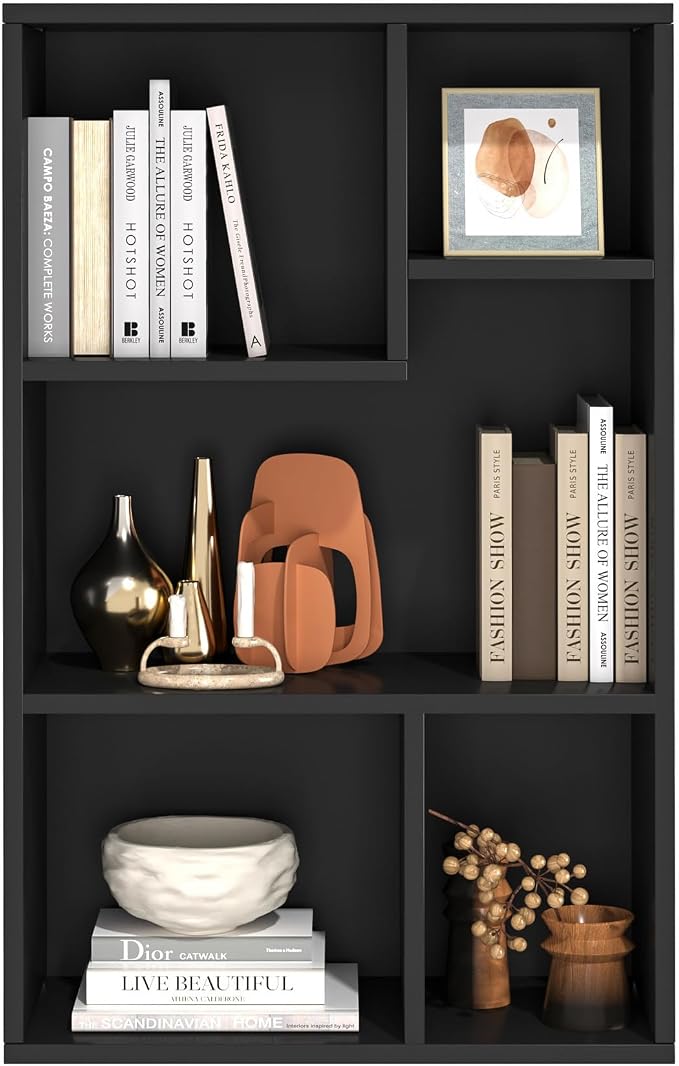 VECELO 5 Cube Modern Bookcases, 3 Tier Bookshelves,31 Inch High Cubby Storage Organizer，Shelf Hight Up to 12.8 Inches Suit for Most Books,Vertical or Horizontal Use Available,Vintage Black