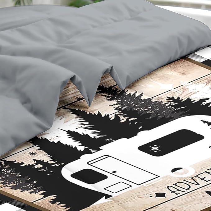 Pamnest Comforter Set King Size, Camping Camper Rv 7 Pcs Bedding for Kids and Adults, Car Family Bed Sheet Sets with Fitted Sheet 2 Pillowcases & 2 Shams for Bedroom Bed Decor