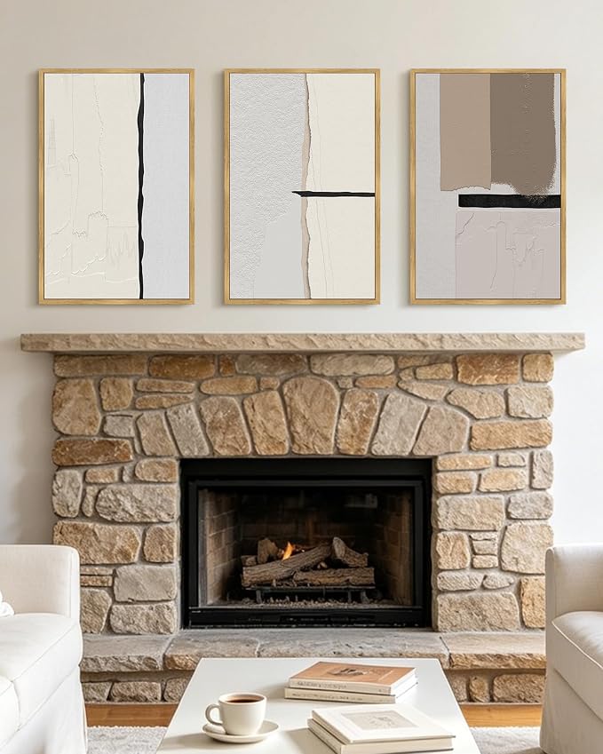 KUVIOKE Neutral Abstract Framed Wall Art Beige Mid Century Textured Wall Decor Minimalist Modern Illustrations Art Print for Living Room Bedroom 16x24in (Natural Framed)