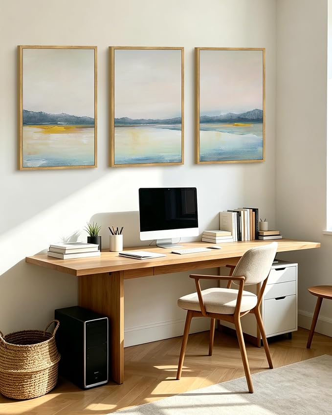 KUVIOKE Abstract Landscape Framed Wall Art Minimalist Neutral Illustrations Modern Art Decorative Nordic Home Decor 24x36in (Natural Framed)
